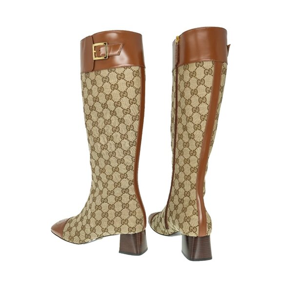 Gucci 678278 Original GG Canvas & Leather Knee Boots - Picture 3 of 8